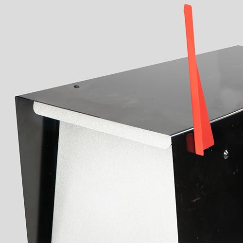 Image of Ilyapa Modern Mailbox for Post Mount - Black with Gray Door Powder Coated Steel, Waterproof Letter Box for Parcels, with Recessed Magnetic Close Door