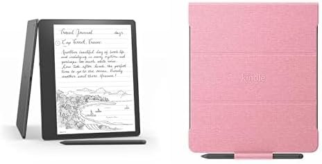 Amazon Kindle Scribe Essentials Bundle including Like- New Kindle Scribe(16 GB)- Good Grey, Premium Pen and Fabric Folio-Rose