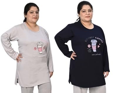 Women's Poly Cotton Sleepwear Tshirt Kurta (Pack of 2)-picture-15