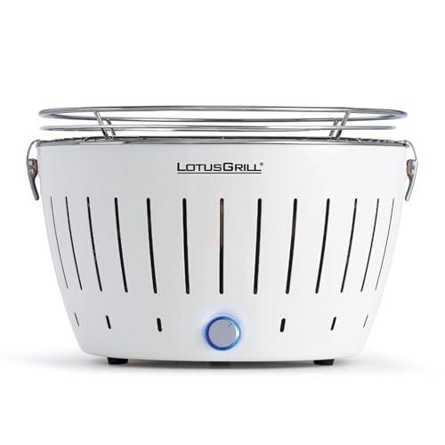 LotusGrill Classic Weiß G340 der raucharme Holzkohlegrill/Tischgrill mit USB-Anschluß