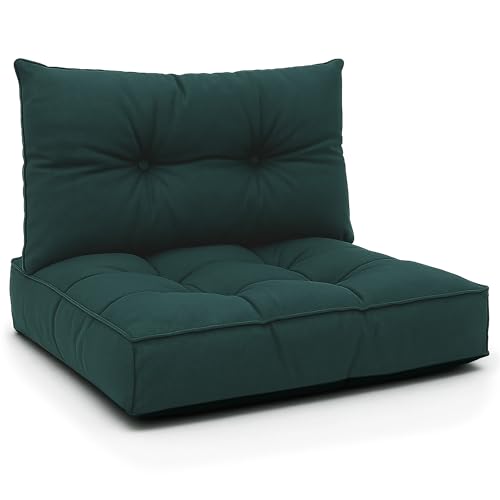 Amazinggirl Cuscino Lounge Arredo Giardino Set: seduta 60x60 cm e schienale 40x60 cm - Schienale Rattan Ideale per balcone terrazza outdoor comfort imbottitura spessa resistente Verde