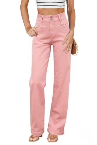 Sidefeel Jeans for Women Trendy High Waisted Stretchy Jeans, Pink, Size 12