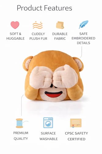Image of Fun4you Soft Monkey Plush Toy Pillow for Kids - Cute Smiley Monkey Stuffed Animal Cushion, Super Soft Huggable Plush Pillow for Baby, Kids & Home Decor (Monkey Pillow Close Eye)