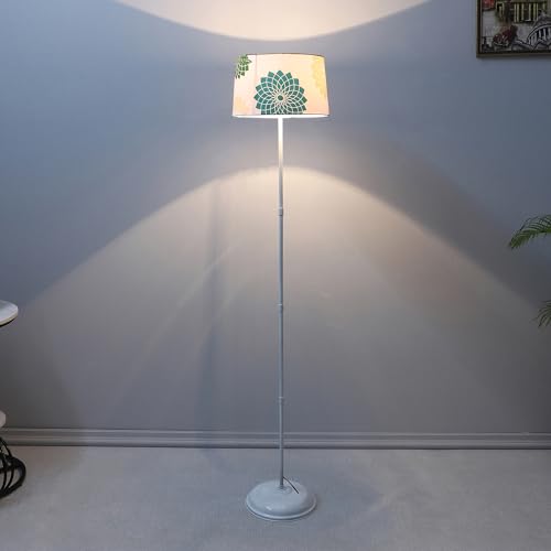 Image of tu casa White Metal-Iron Base Foldable Floor Lamps with Dahlia Floral Print & Satin Shade for Bedroom, Living Room, Lounge, Office Area, Gifting Without Bulb for Home Decoration (Height - 57 inch)