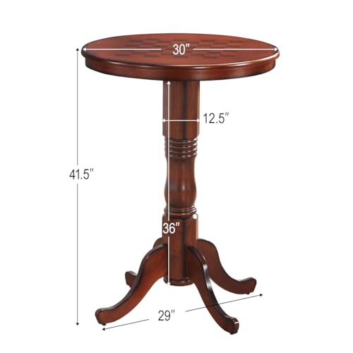Image of Giantex Round Dining Table, 30 inch D X 41.5 inch H, Wooden Pub Pedestal Side Table W /Chessboard, Adjustable Foot Pads, Multi-Purpose Dinner Table for Small Space, Kitchen, Dining Room, Restaurant, Walnut