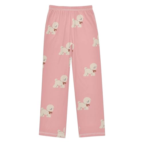 Bichon Frise Boys Pants Boys Athletic Pants Long Pant for Boywith Pockets Wide-Leg Size 6-14Y