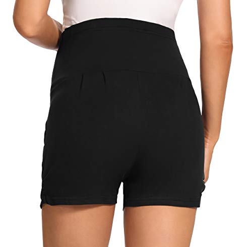 Foucome Women's Maternity Shorts Over Belly Pregnancy Lounge Workout Running Yoga Harem Shorts With Pockets (Black, Xl) #TOP1