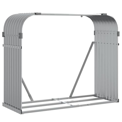 vidaXL Leñero, Estante Almacenaje de Leñas Troncos, Registro de Chimenea, Leñero de Chapas para Salón Jardín, Acero Galvanizado Gris Claro