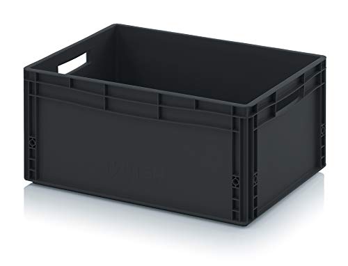 Eurobehälter EG 64/27 Schwarz von Auer Kunststoffbox 60x40x27cm, 56L Handgriffe offen | Transportbehälter Lagerbox stapelbar | Lebensmittelbehälter Materialbox Campingbox Wohnmobilbox sehr stabil