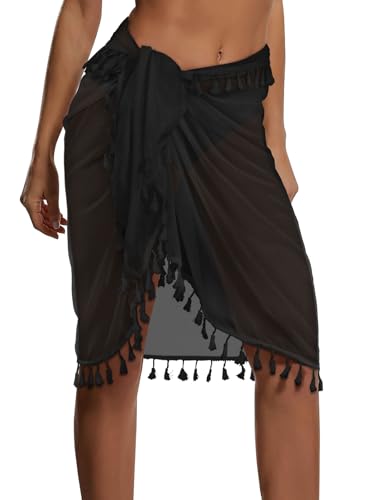 Gosunny Sarong Damen Cover Up Sommer Strand Tuch Durchsichtig Bikini Strandtuch Badeanzüge Beach Wrap(Schwarz)