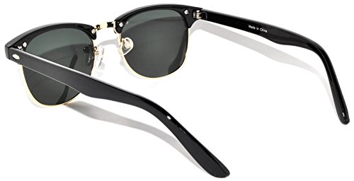 Stylish Retro Half Frame Sunglasses Black Gold Metal Frame Green Lens2