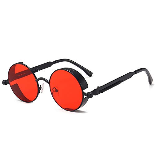 Gneric Retro Round Frame Sunglasses, Metal Spring Prince Mirror, Reflective Colorful Sunglasses Black frame through red film