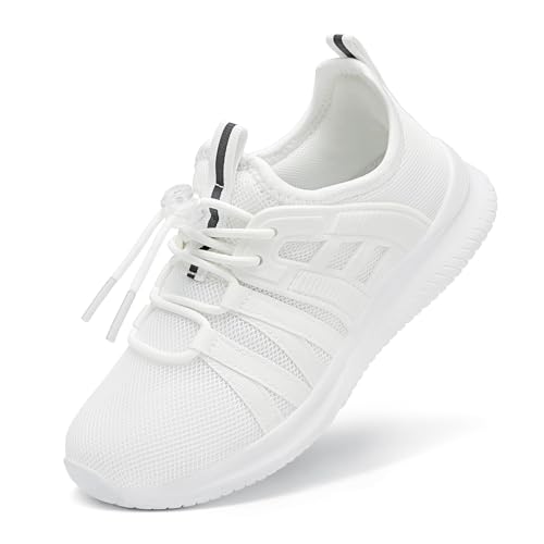 TOTOMONA Kids Running Shoes Slip on Sneakers for Girls Boys Adjustable Outdoor Toddler Walking Shoes Lightweight White Size Toddler 6
