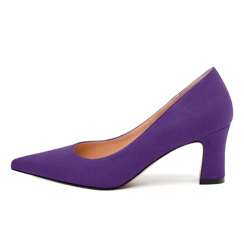 Women's Pumps, Pointed Closed Toe Fashion Chunky Heels, Slip On Mid Heel Shoes for Women2