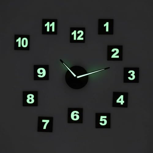 Image of cozyloom Luminous DIY 3D Wall Clock Glow in Black - Wooden, Wall Clock with Radium Numbers, Modern Decorative Wall Watch for Living Room Bedroom Office
