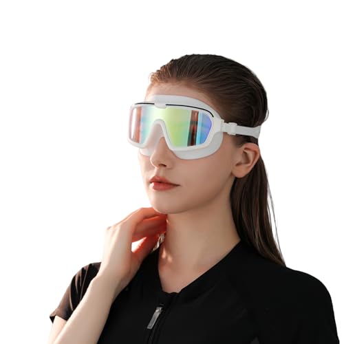 ZSYSUP Swimming Goggles for Adult Men Women, Polarized UV Protection Wide View Swim Goggles for Active Pool Beach or Open Water Swimmers, Anti Fog 180° (White/Polarized Lens)
