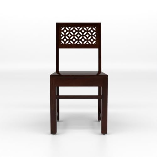 Image of Solid Sheesham Wood Dining Chair Set of 2 | Wooden Dining Chairs with Cutwork Backrest | Modern Dining Room Chair for Home, Kitchen & Restaurant | Premium Honey Finish