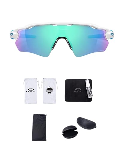 Oakley Radar EV Path OO9208 Shield Sunglasses | Bundle with Cleaning Kit & White Microfiber Bag (Polished White Blue/Prizm Sapphire)