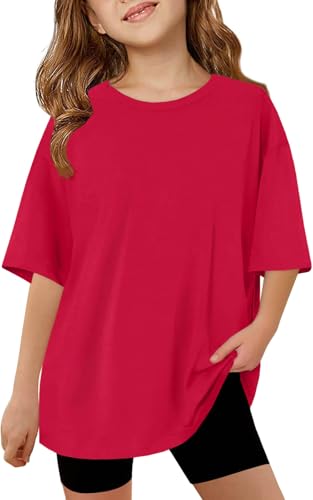 Image of ZDC Girls Short Sleeve T Shirts Kids Summer Oversized Tops Trendy Crewneck Basic Tees 5-14 Years