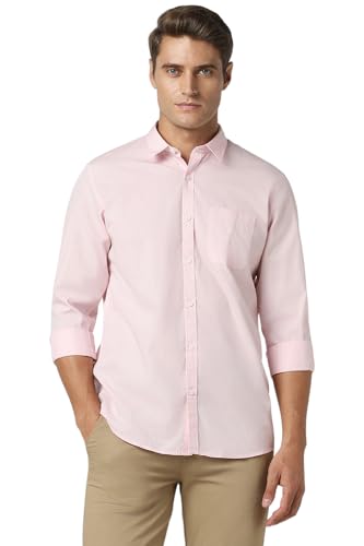 Image of Peter England Men's Solid Slim Fit Full Sleeve Casual Shirt| 100% Cotton