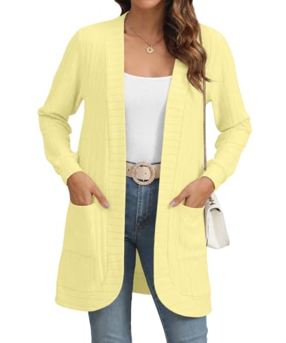 Image of YSYOKOW Cardigan Sweaters for Women Long Sleeve Open Front with Pockets | Long Cardigans for Women Lightweight Soft Casual Dressy Loose Fit Cardigan Sweater with Pockets for Work and Office