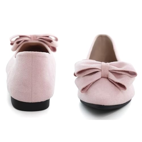 Image of SAILING LU Womens Bowknot Ballet Flats Pointy Toe Suede
