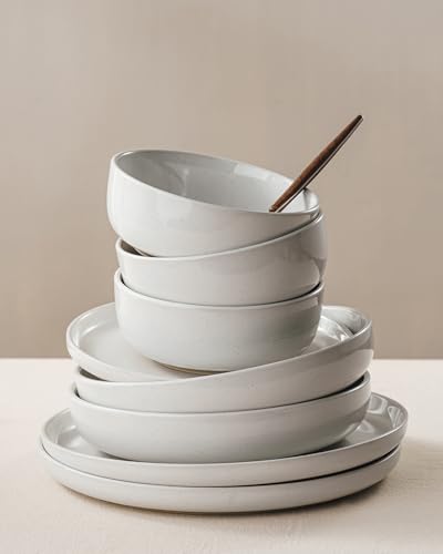 Image of Famiware Milkyway Dinnerware Sets, 24 Piece Dish Set, Plates and Bowls Sets for 8, White