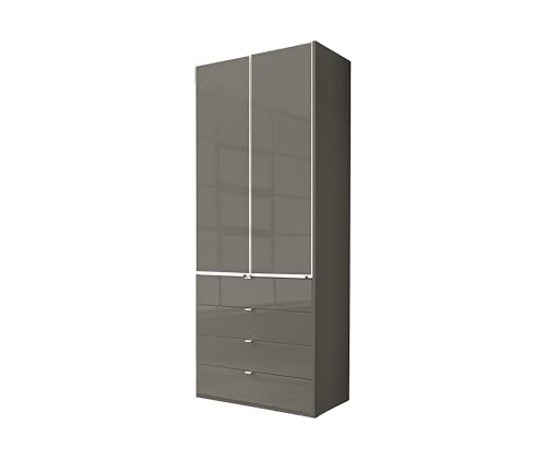 WIEMANN Drehtürenschrank mit 4 Schubkästen hochwertiger Kleiderschrank Schlafzimmerschrank 100cm breit, mit Schubladen, Glas Havanna, Höhe 216cm, Shanghai