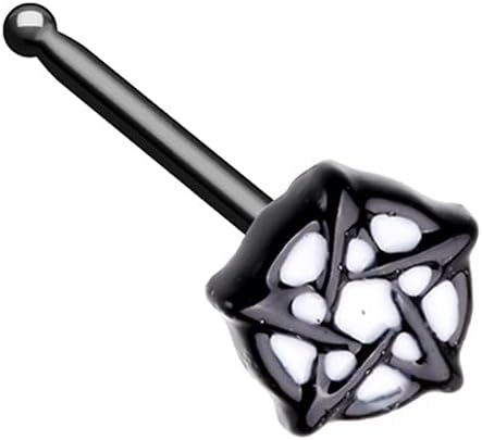 Pierced Owl 20GA Gothic Black Pentagram 316L Surgical Stainless Steel Nose Bone Stud