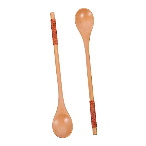 MOLUCKFU 2pcs Long Wooden Spoon Honey Spoons Mixing Spoons Espresso Spoon Ramen Spoons Ice Cream Churner Food Spoons Coffee Stir Spoons Stirring Spoon Dessert Spoons Handle Teaspoons