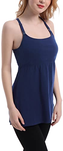 Suiek 3Pack Racerback Nursing Tops Tank Cami Maternity Bra Breastfeeding Sleep Shirt (Medium, Navy+Charcoal+Stripe 3Pack) #TOP5