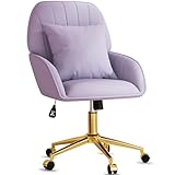 Home Office Desk Chair Comfy with Adjustable Swivel Wheels, Modern Velvet Makeup Vanity Chair with Back & Pillow, Ergonomic Office Chair Computer Task Chair for Living Room, Bedroom, Purple1