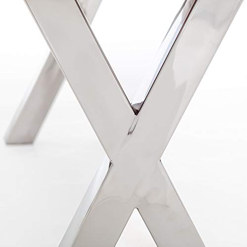 Finch Hamilton Metal Bench Polished Silver Trestle Legs Modern Living Furniture Solid Wood Seating For Dining Room Or Hallway, Dark Walnut Brown #TOP4