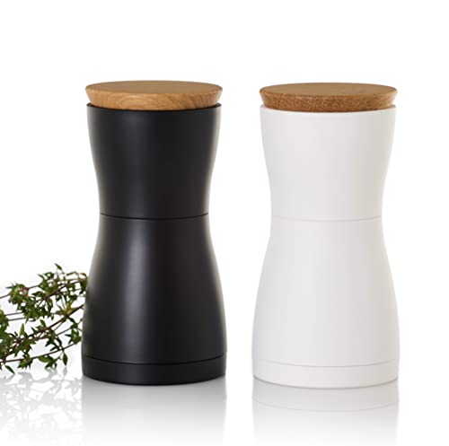 AdHoc Twin Salt and Pepper Mill Set, Ceramic Grinding Mechanism, Adjustable Grind, Black and White, Plastic/Wood, 13cm, 30 Year Mechanism Warranty - Image 4