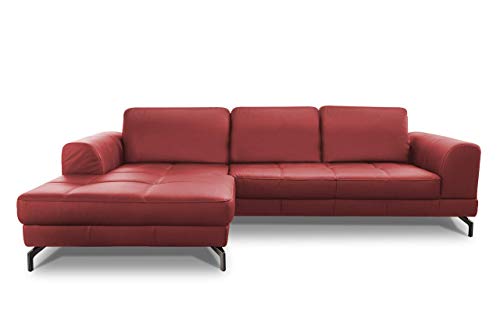 CAVADORE Benda Canapé d'angle en Cuir avec Chaise Longue XL à Gauche et Noyau à Ressorts 284 x 87 x 175 cm Rouge