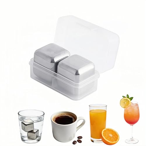 Stainless Steel Whiskey Stones Gift Set, Reusable Ice Cubes for Drinks with Tongs & Storage Box, Fast Cooling Metal Rocks for Bourbon, No Dilution, for Men (S)