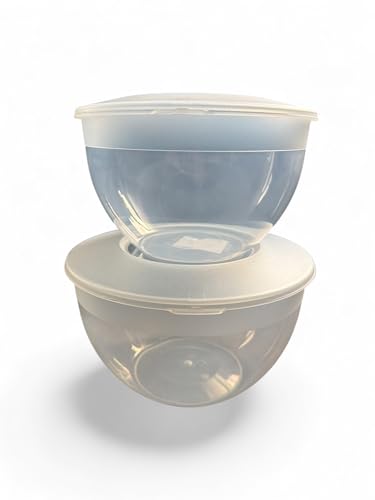 Image of Home Fittings ® Wham Clear Steamer Bowls with Lids Set Storage Mixing Bowls 2L litres & 3.2L (Pack of 2) Microwave Safe BPA Free, Rice, Pasta Curry Meat