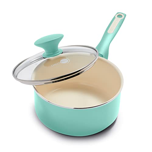 GreenPan Rio Healthy Ceramic Nonstick 2QT Saucepan with Lid, PFAS-Free, Dishwasher Safe, Turquoise by GreenPan - Used condition - US$27.86