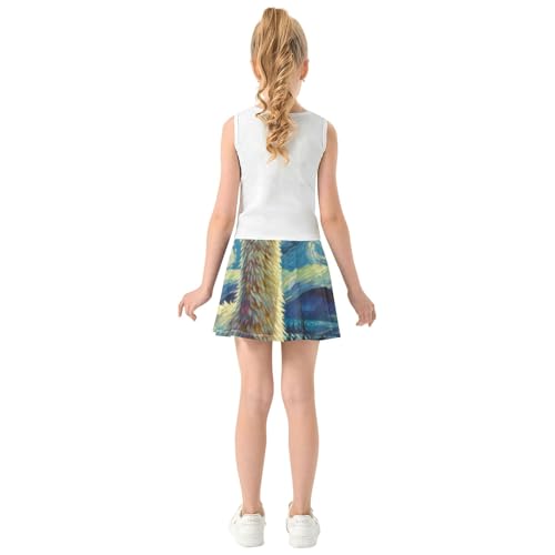 Cute Llama Starry Night Alpaca Tennis Skirts Toddler Running Athletic Shorts Girls Skorts Flowy Skirt 4t4