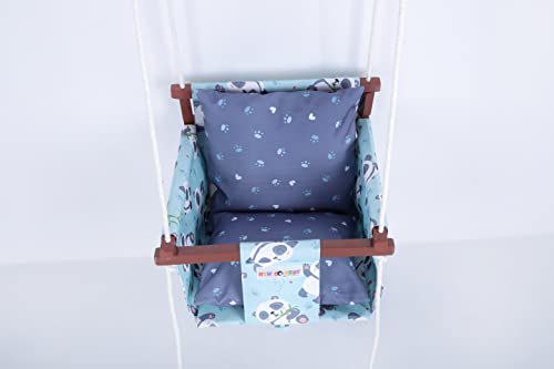 NEW COMERS® Cotton Swing for Kids, Jhula for Baby, Baby Swing Hanging Indoor Outdoor, Baby Garden Swing with Safety Belt & 2 Pillows (6 Months to 4 Years) (Up to 20 kg)-Blue-Purple (TC 150/300) 907