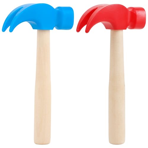 Lemicin 2 Pack Wooden Hammer Toys Simulation Hammers Maintenance Tools Educational Toys for Boys Girls Kids Maintenance Tools Birthday Party Games Supplies(Red & Blue)