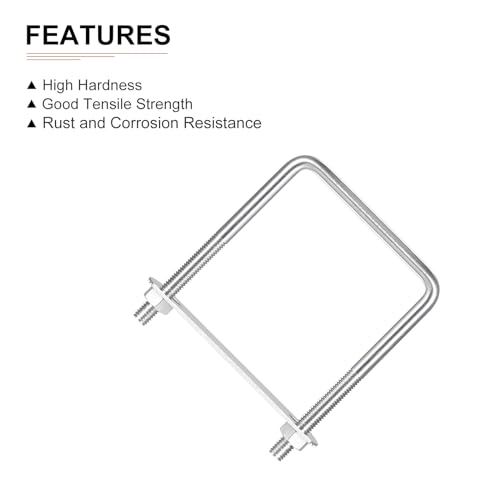 Image of DTGN M8x75x110mm(ThreadxWxL) Square U Bolt - 2Pack - Good for Trailer Pipe Replacement Parts - 304 Stainless Steel U Shape Bolts