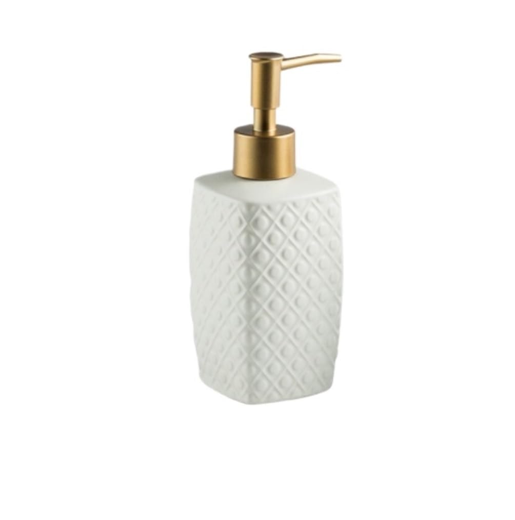 Dozownik Mydła W Płynie Dozownik Do Mydła W Płynie Z Tłoczonymi Kropkami, Ceramiczny, Z Pompką Do Balsamu, Z Możliwością Ponownego Napełniania Akcesoria łazienkowe(White)