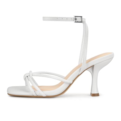 Image of PARTY Women's Square Open Toe Strappy Heeled Sandals 3 inch Stiletto Kitten Heel with Ankle Buckle Strap, Comfortable Slingback Summer Dress Shoes