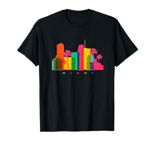 Miami Skyline Retro Colourful Florida Palm Trees Beach Gift T-Shirt