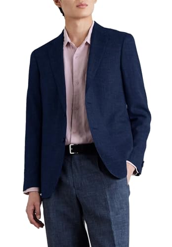 Men's Casual Cotton Linen Blazer Lightweight Two Button Suit Jacket