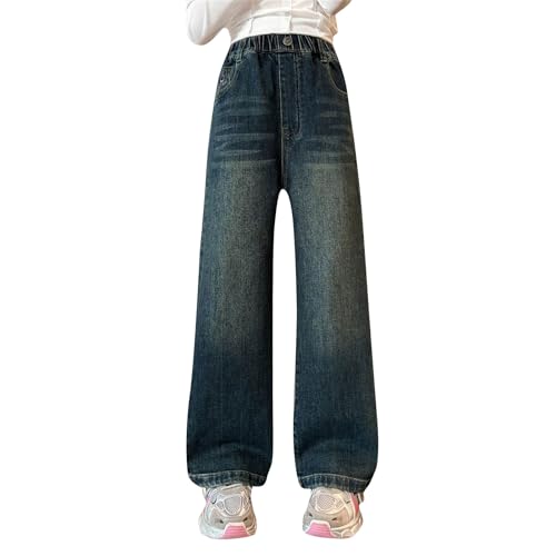 Girls Baggy Jeans High Elastic Waist Denim Pants Kids Casual Straight Wide Leg Jeans with Pockets Streetwear Clothes2