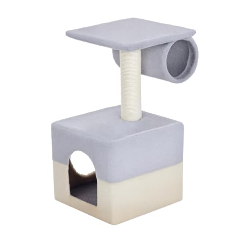 PawHut Rascador Árbol para Gatos 31x31x58 cm con Poste Central Casa Cama de Felpa Suave para Arañar Dormir y Jugar Gris y Beige
