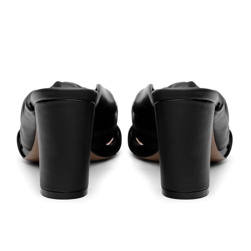 Women's High Heeled Square Toe Slip On Sandals, Puffy Knot Chunky Heel Open Toe Sandals for women, Summer Party Prom Shoes4