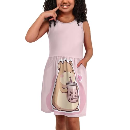 doginthehole Girls Summer Dress with Pockets Casual Sleeveless Midi Dress for Girls 2-14 Years A-Line Swing Sundress3